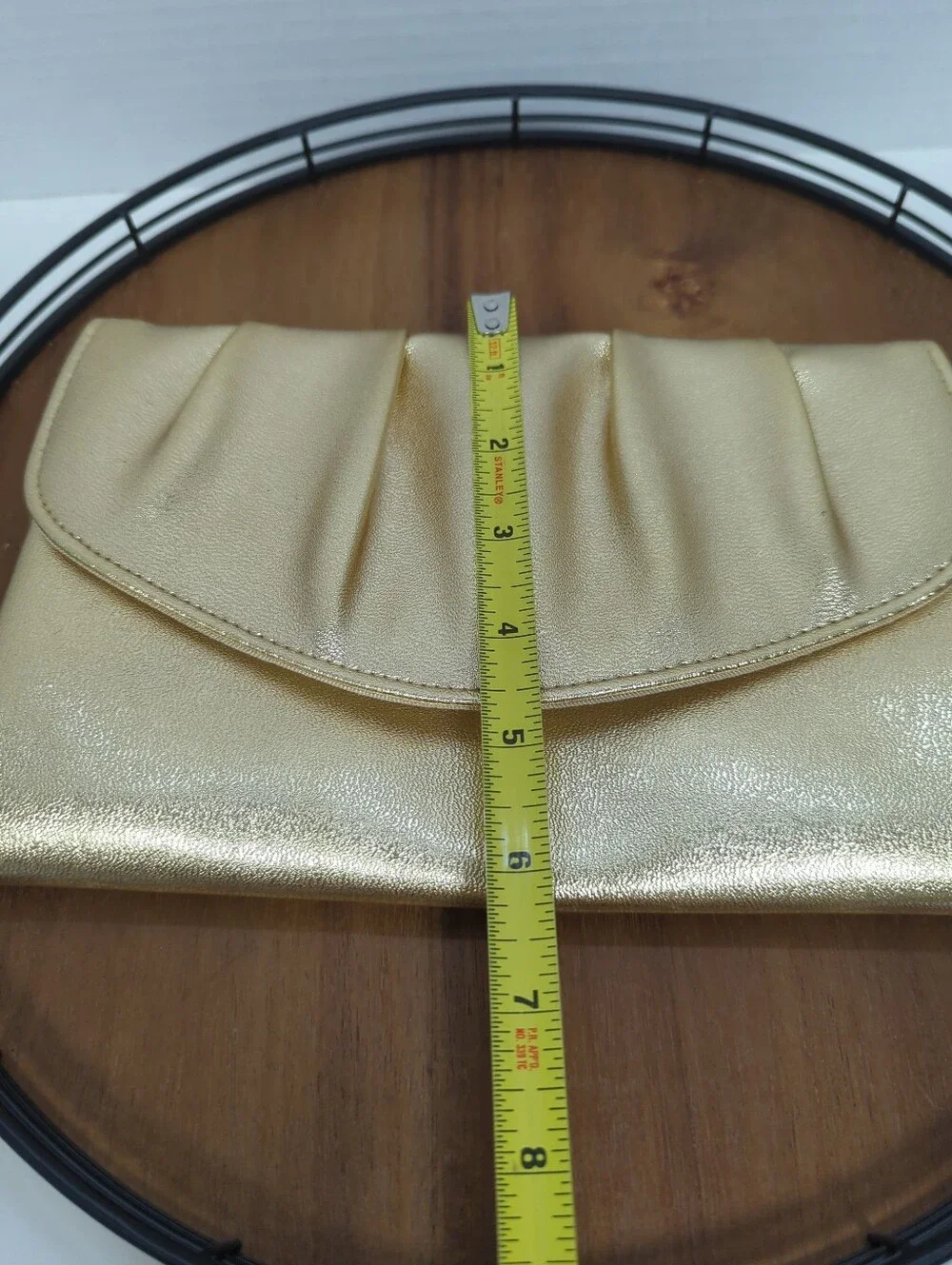 Vintage Avon Metallic Gold Faux Leather Clutch Pleated Details Snap Closure